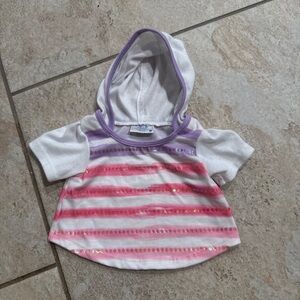 Build A Bear Hoodie Shirt White Pink Striped Shirt Purple Trim